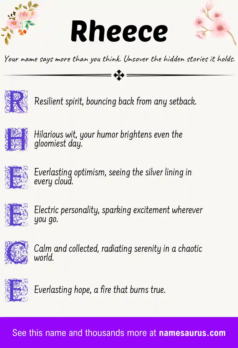 Acrostic poem about Rheece.