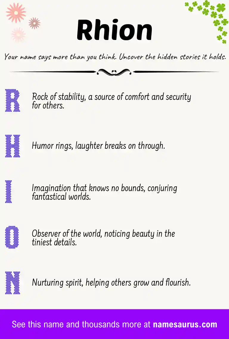 Acrostic poem about Rhion.