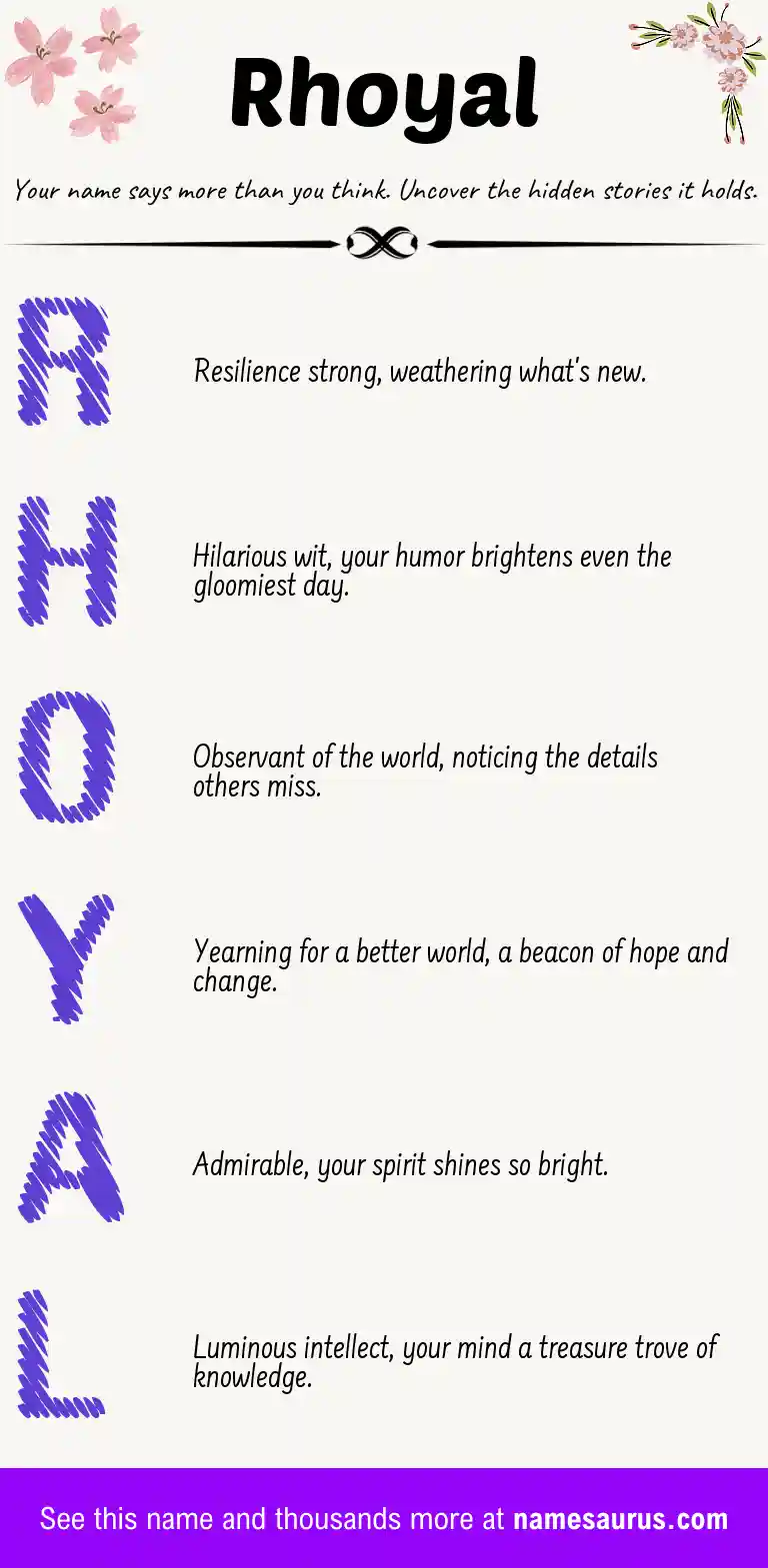 Acrostic poem about Rhoyal.