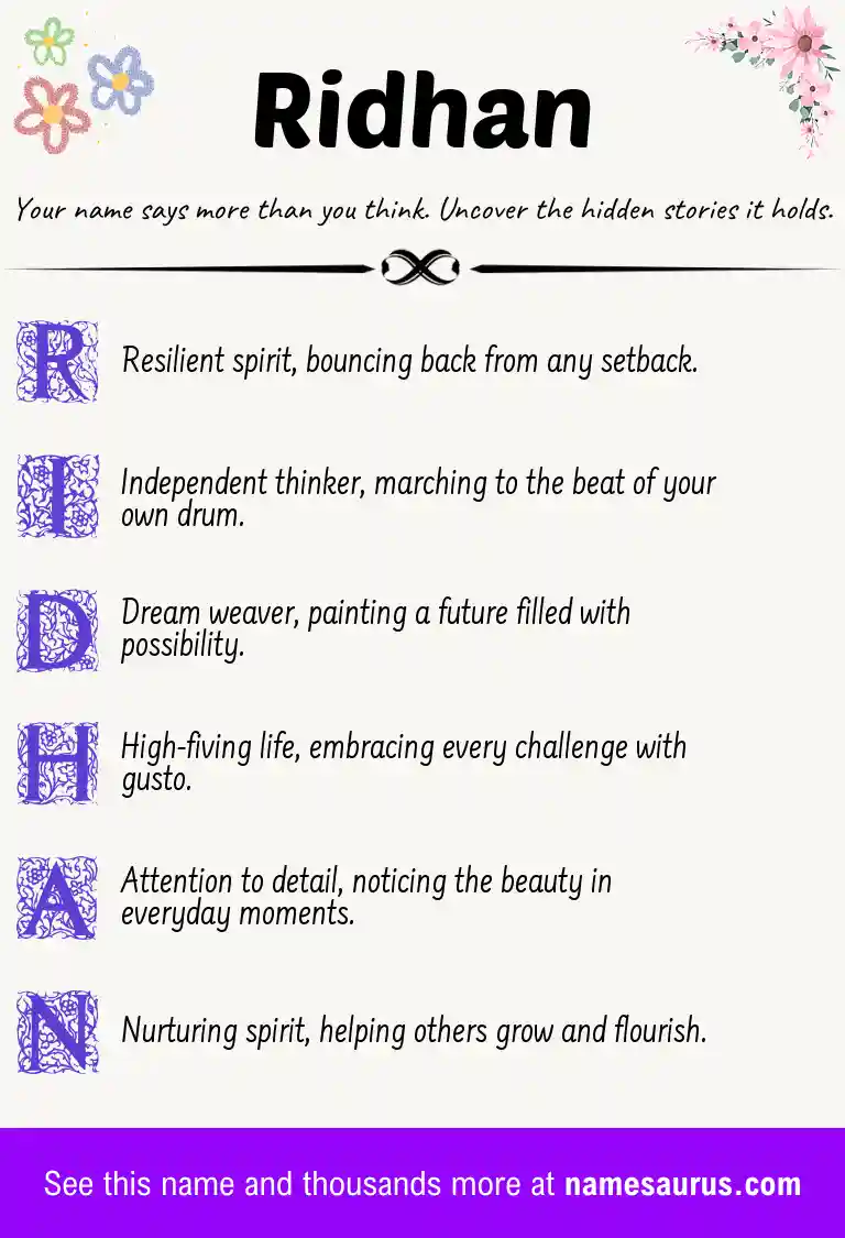 Acrostic poem about Ridhan.