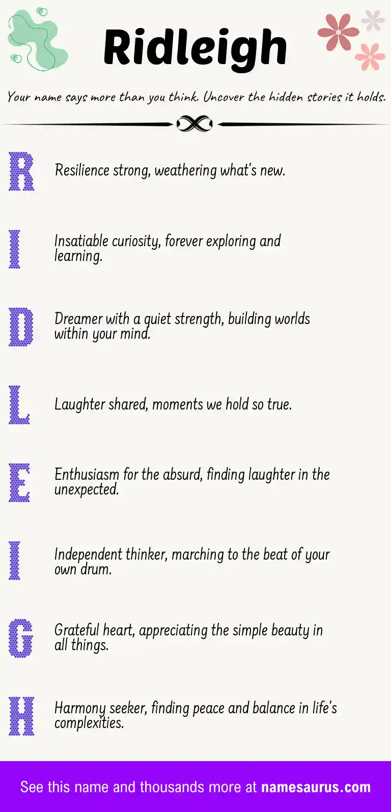 Acrostic poem about Ridleigh.
