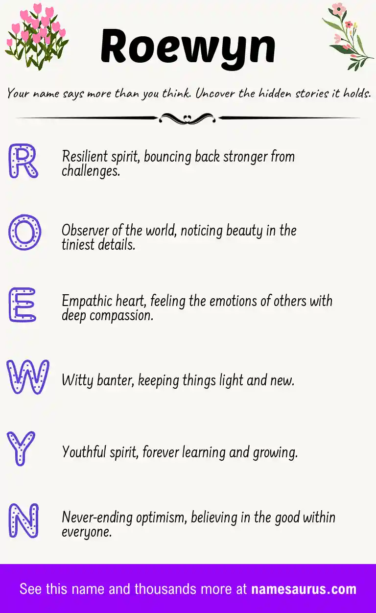 Acrostic poem about Roewyn.