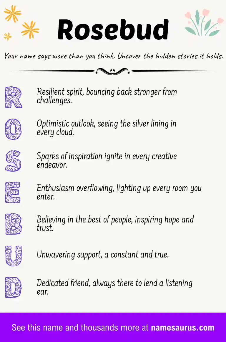 Acrostic poem about Rosebud.