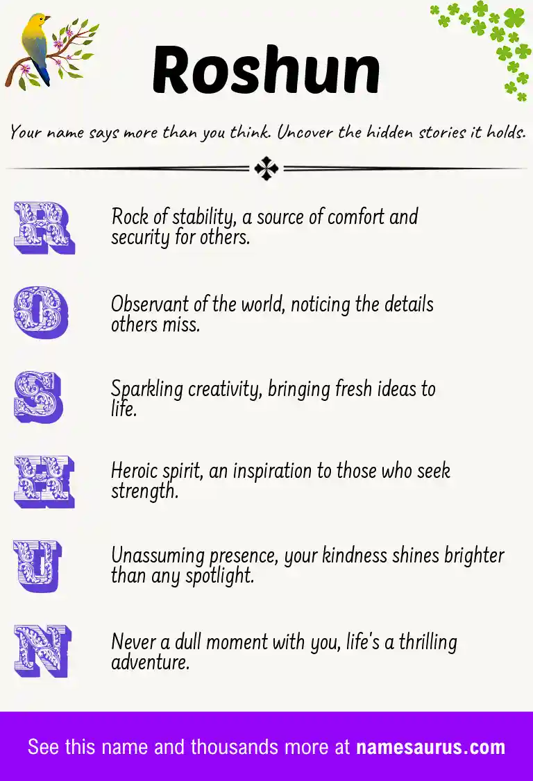 Acrostic poem about Roshun.