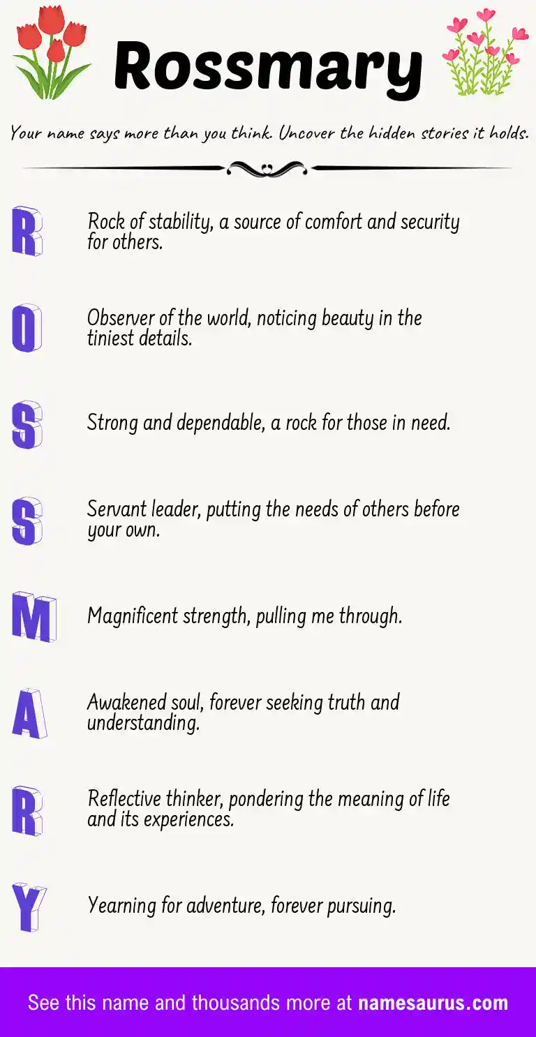 Acrostic poem about Rossmary.