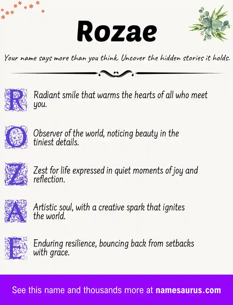 Acrostic poem about Rozae.