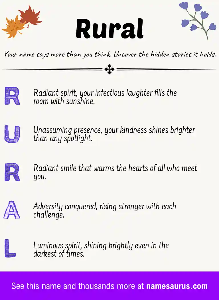 Acrostic poem about Rural.