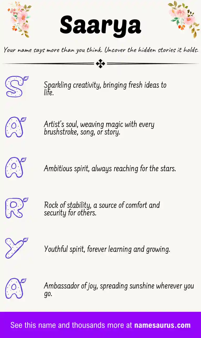 Acrostic poem about Saarya.