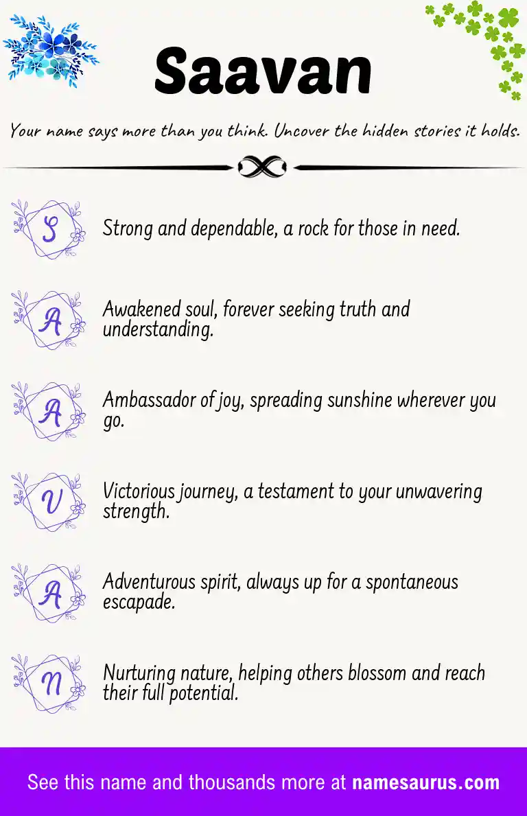 Acrostic poem about Saavan.