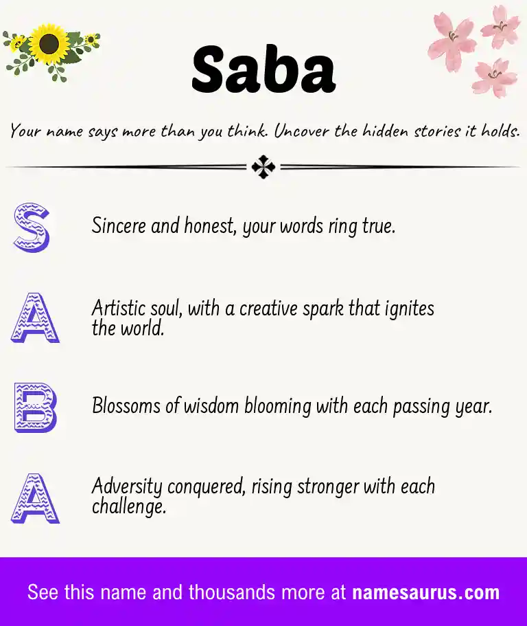 Acrostic poem about Saba.
