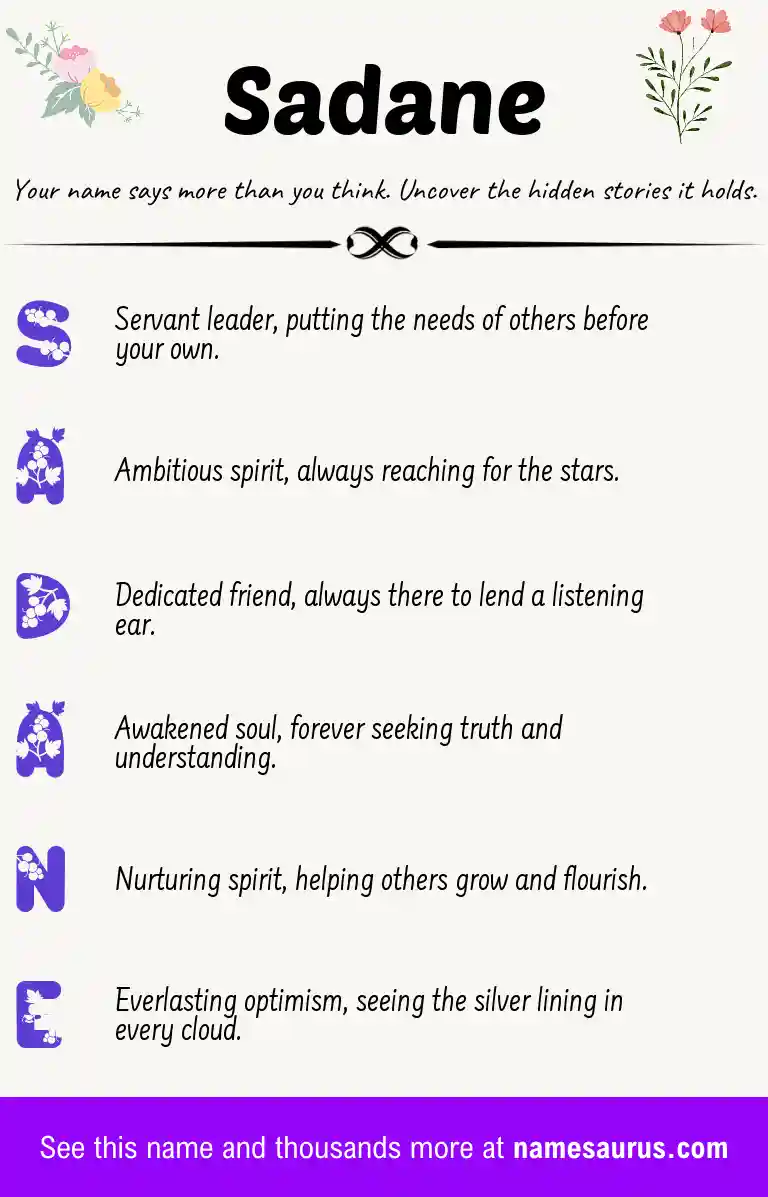 Acrostic poem about Sadane.