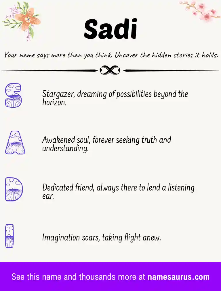 Acrostic poem about Sadi.