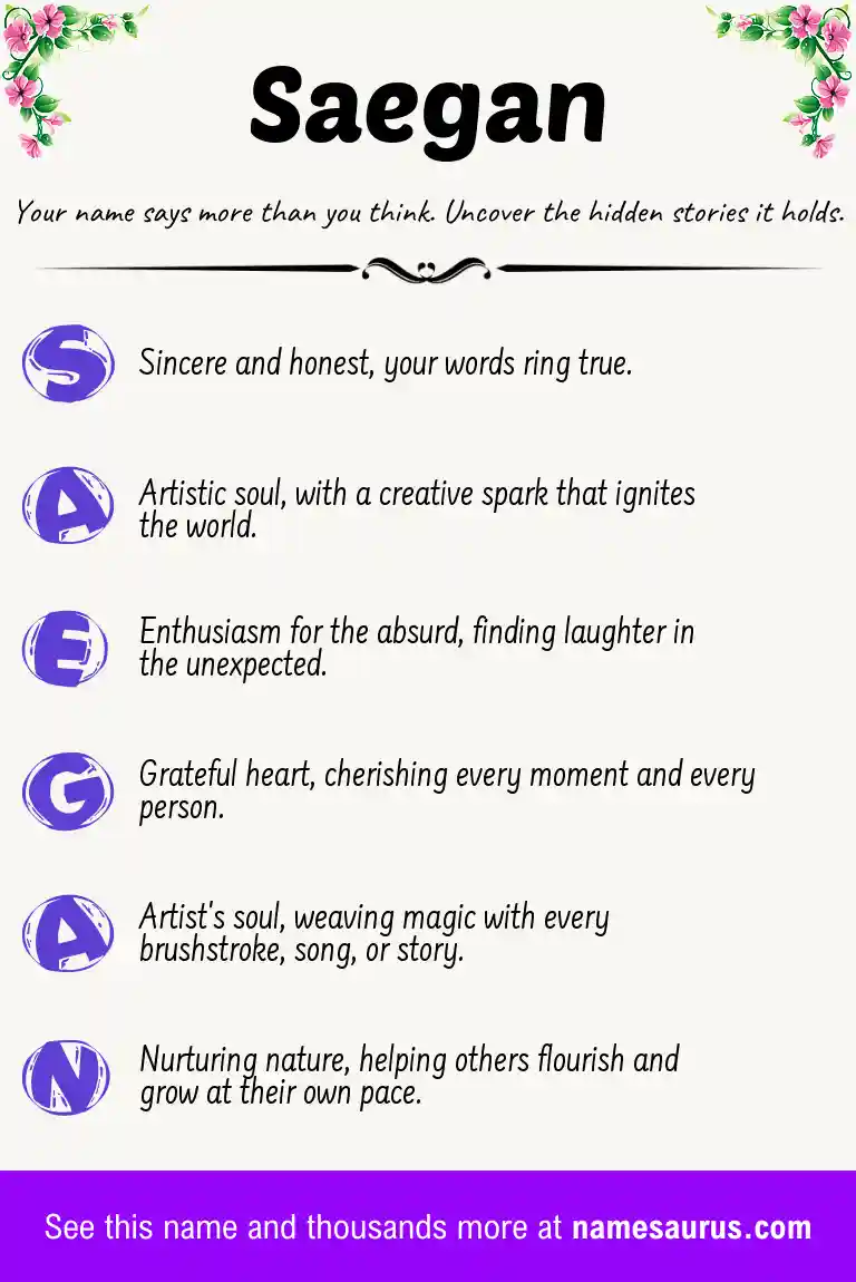 Acrostic poem about Saegan.
