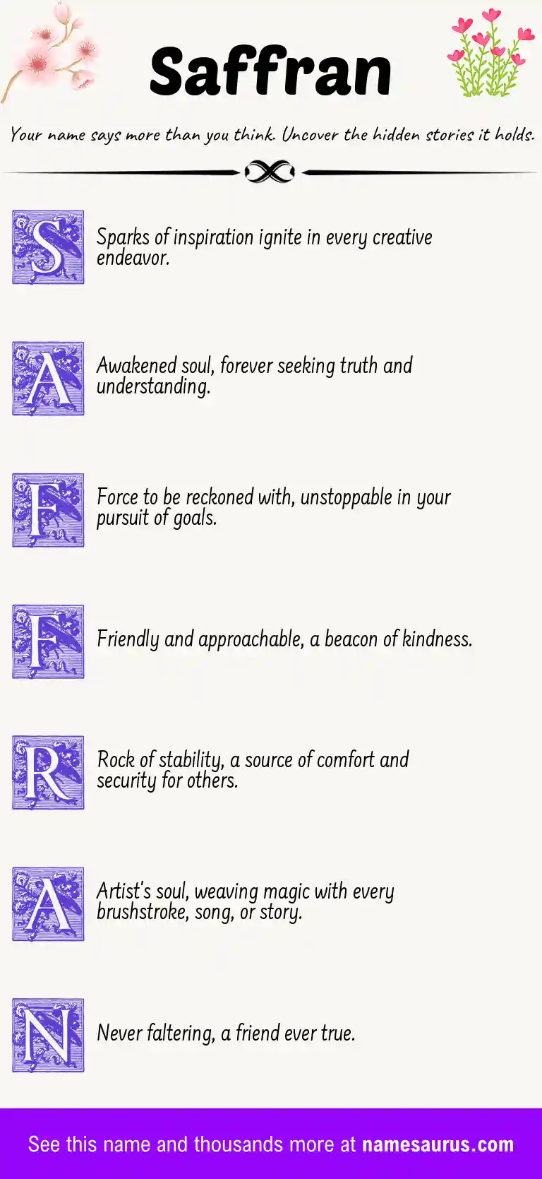 Acrostic poem about Saffran.