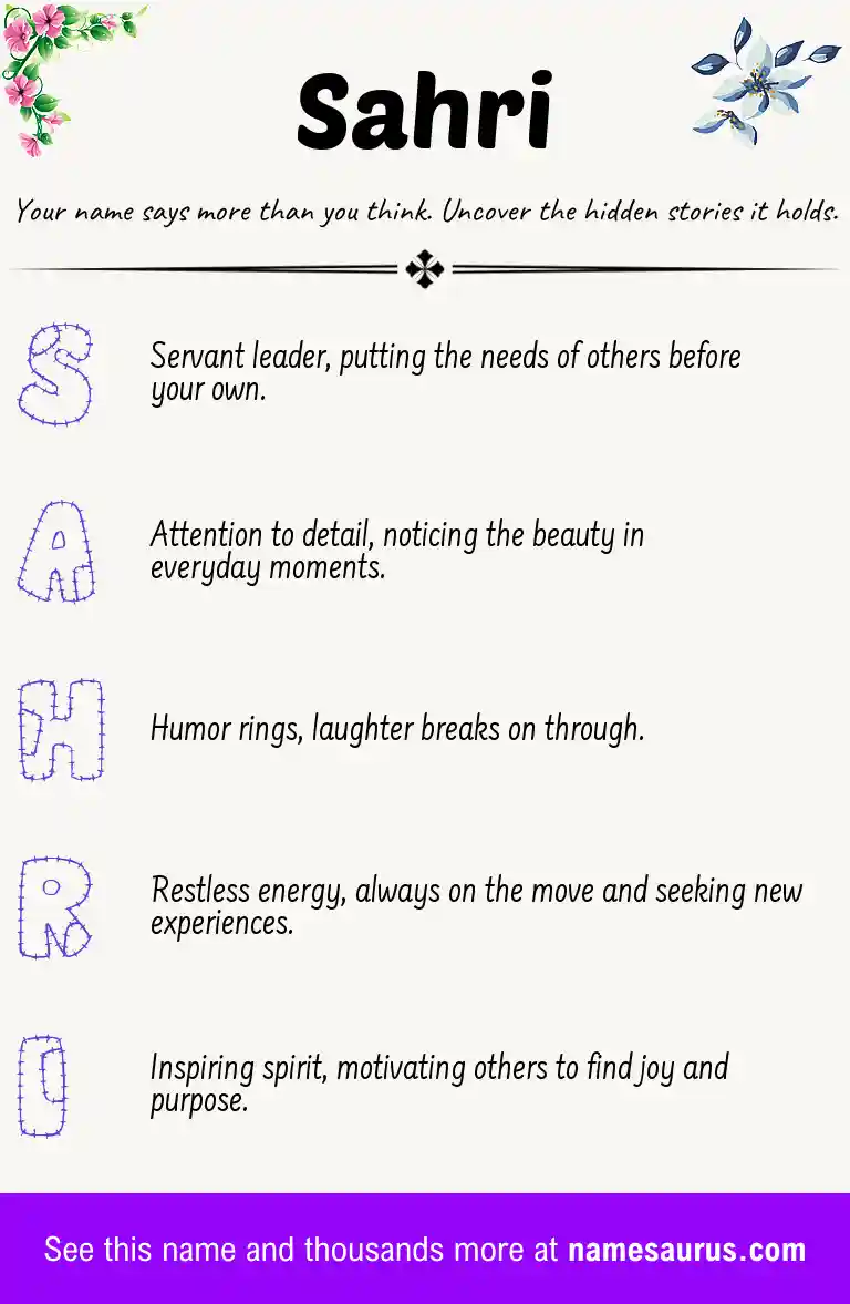 Acrostic poem about Sahri.