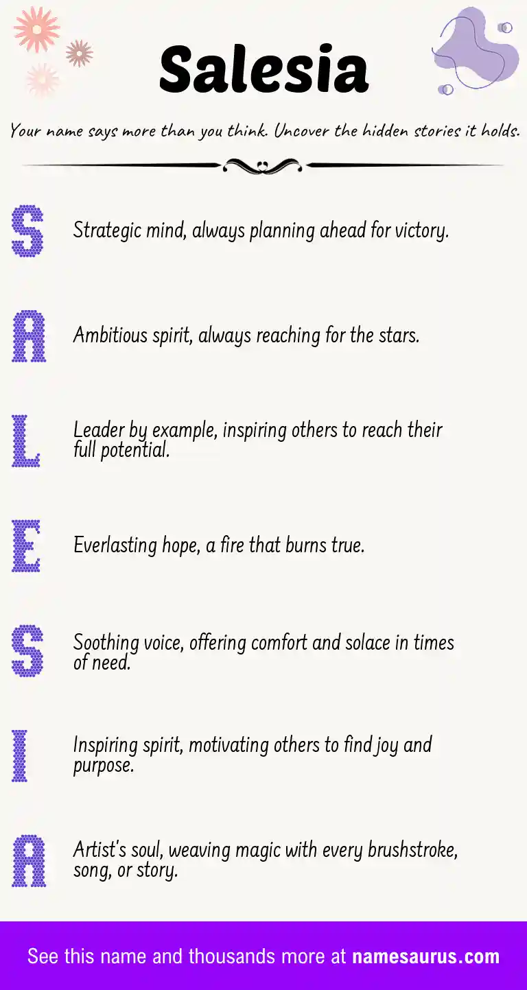 Acrostic poem about Salesia.