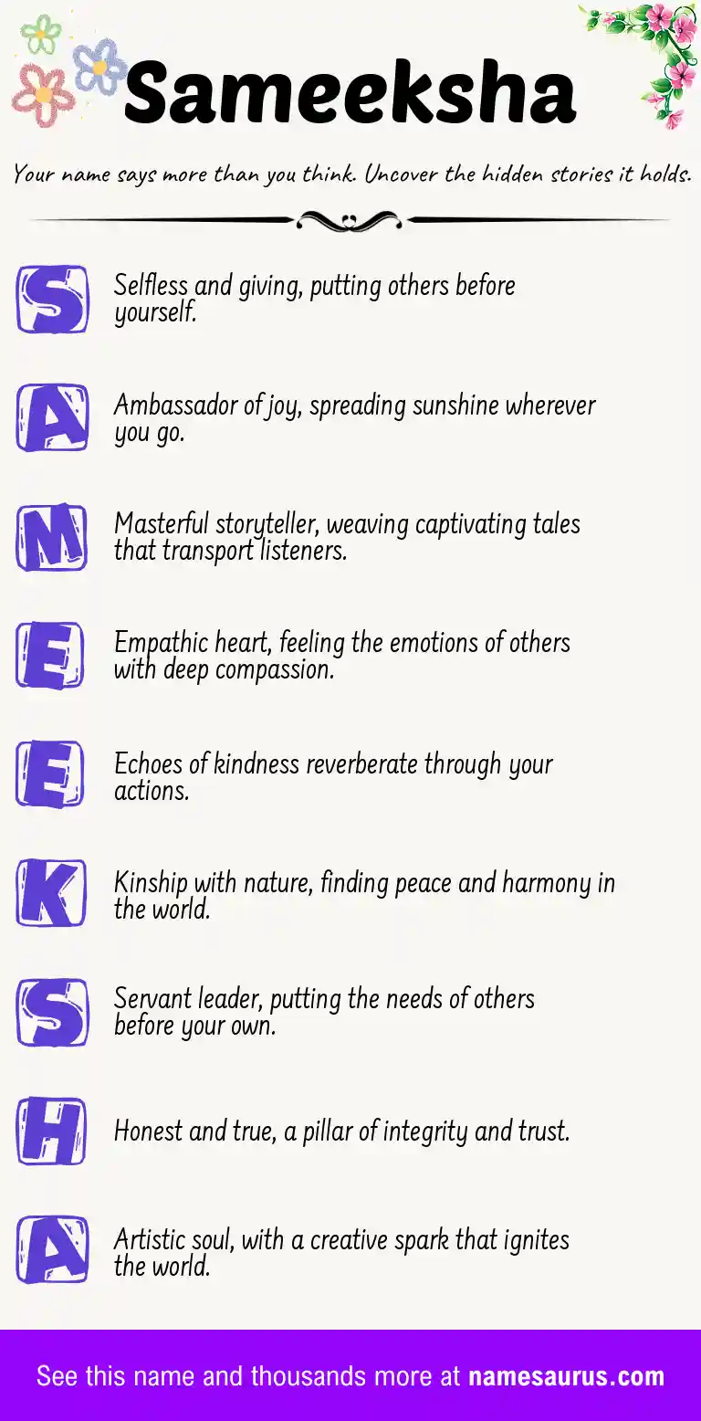 Acrostic poem about Sameeksha.