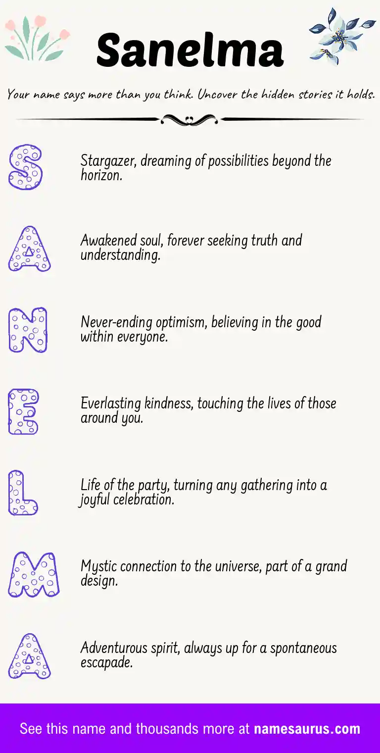 Acrostic poem about Sanelma.