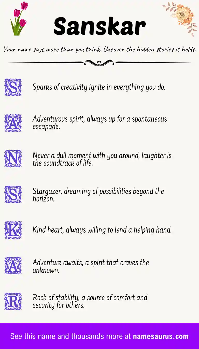 Acrostic poem about Sanskar.
