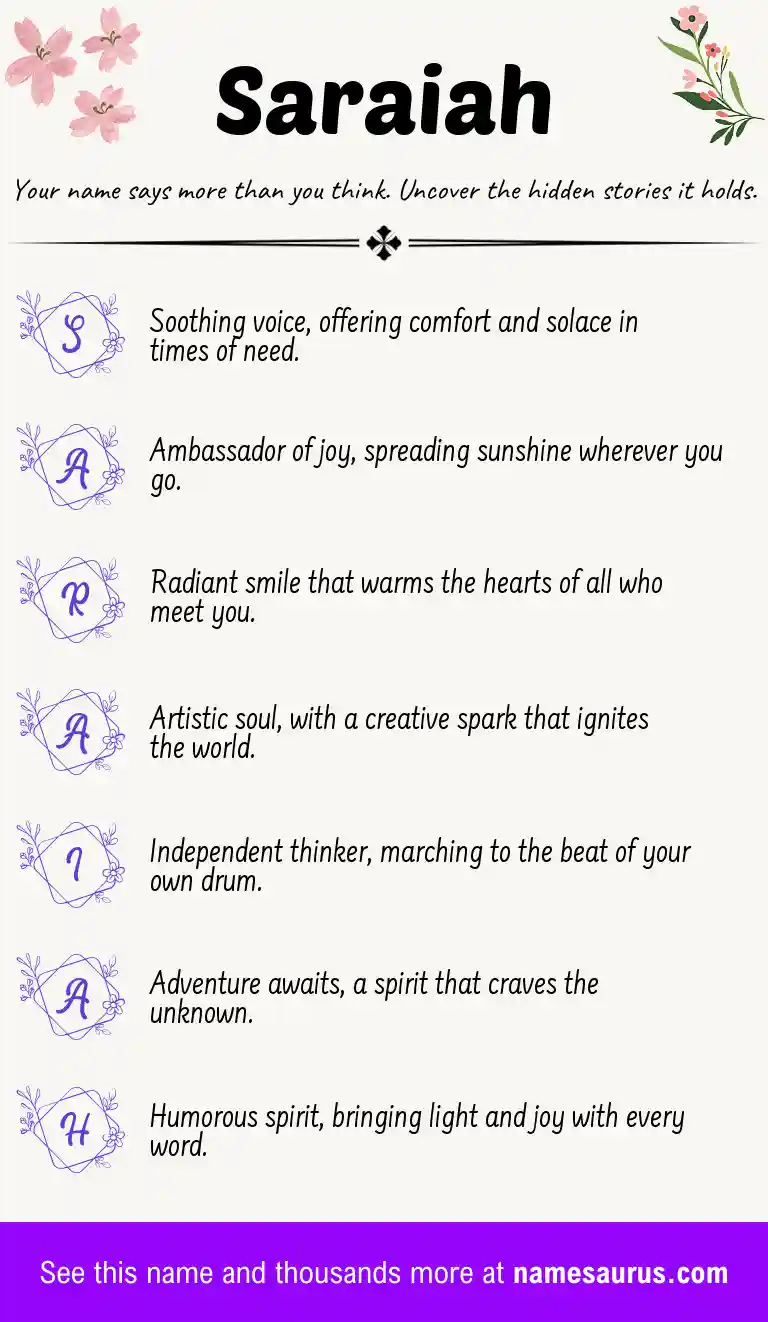 Acrostic poem about Saraiah.
