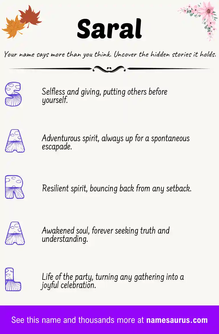 Acrostic poem about Saral.