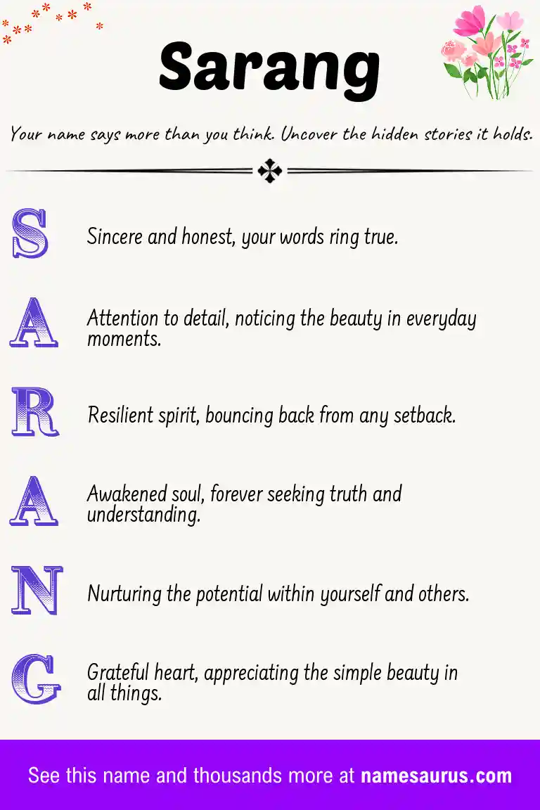 Acrostic poem about Sarang.
