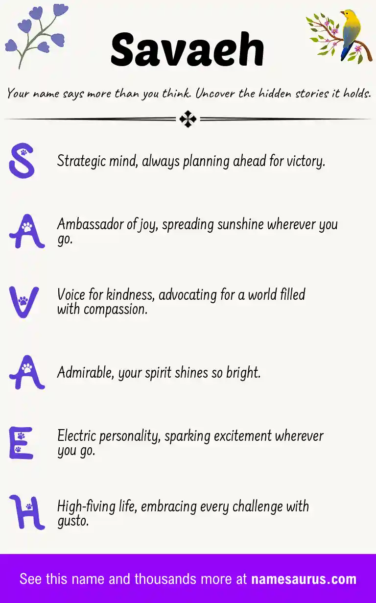 Acrostic poem about Savaeh.