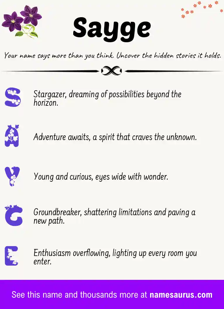 Acrostic poem about Sayge.