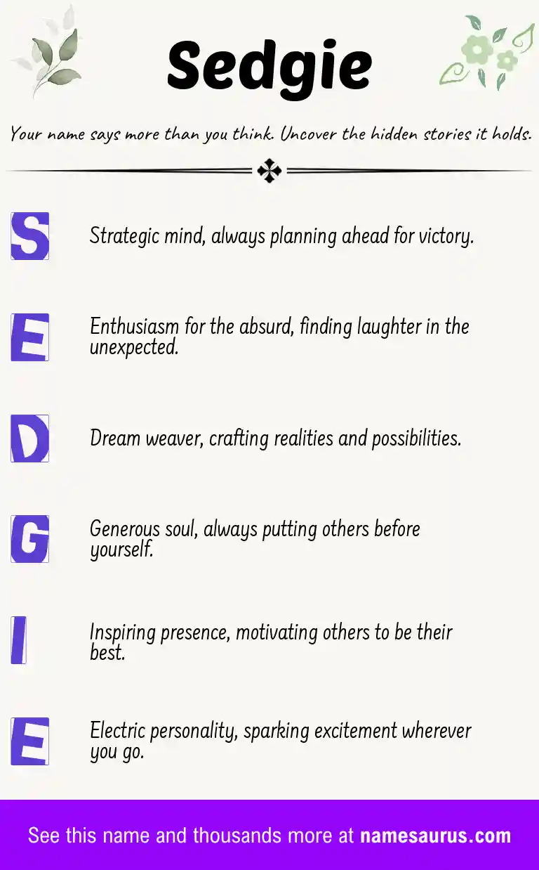Acrostic poem about Sedgie.