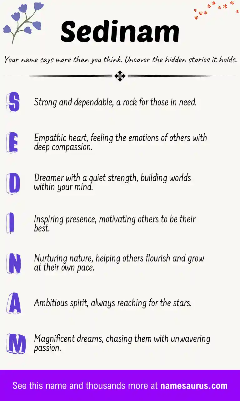 Acrostic poem about Sedinam.