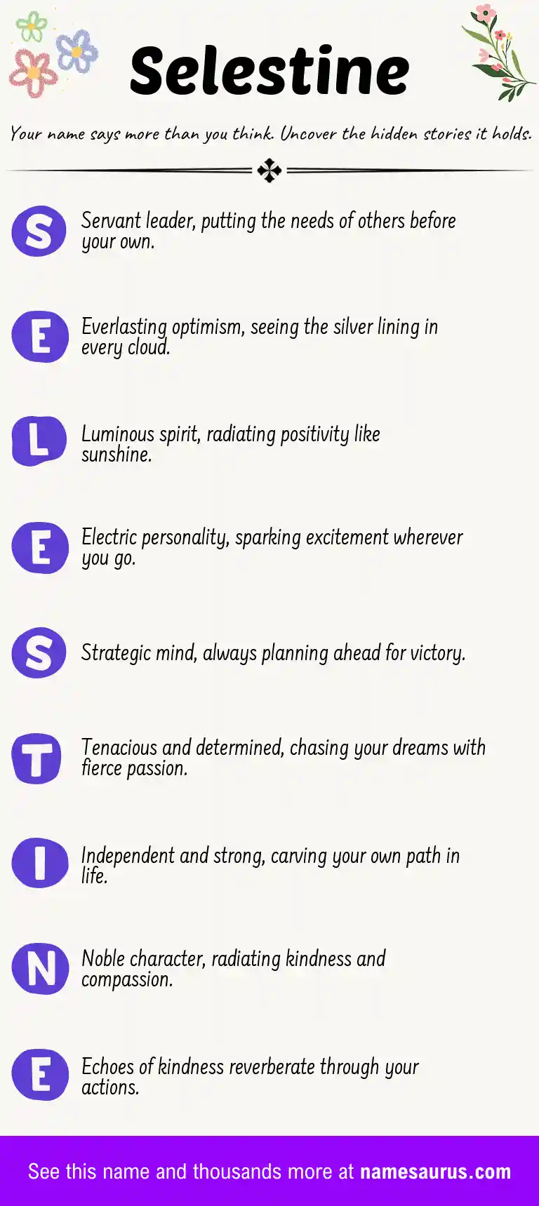 Acrostic poem about Selestine.