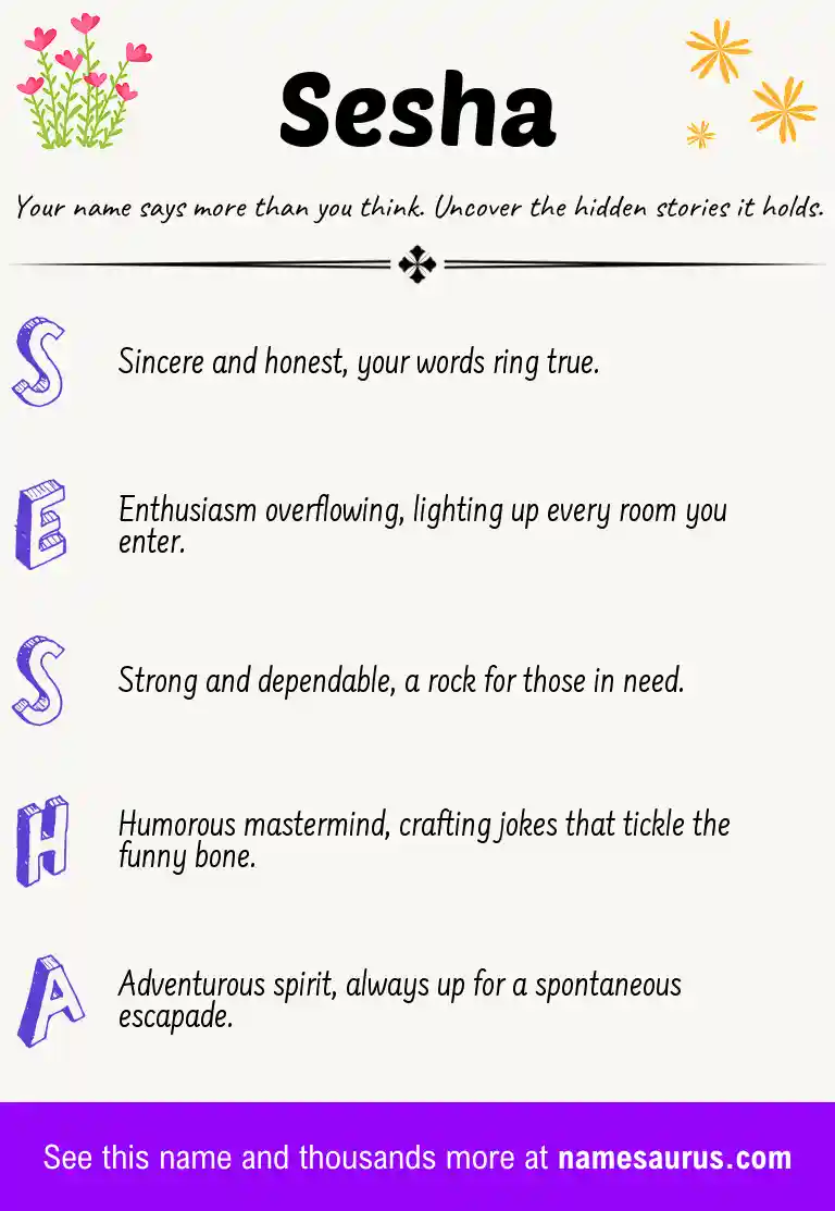 Acrostic poem about Sesha.