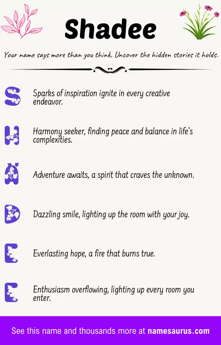 Acrostic poem about Shadee.