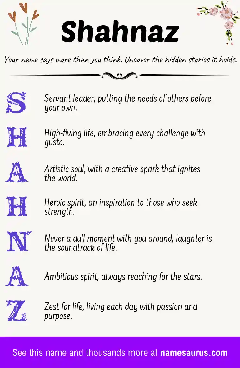 Acrostic poem about Shahnaz.