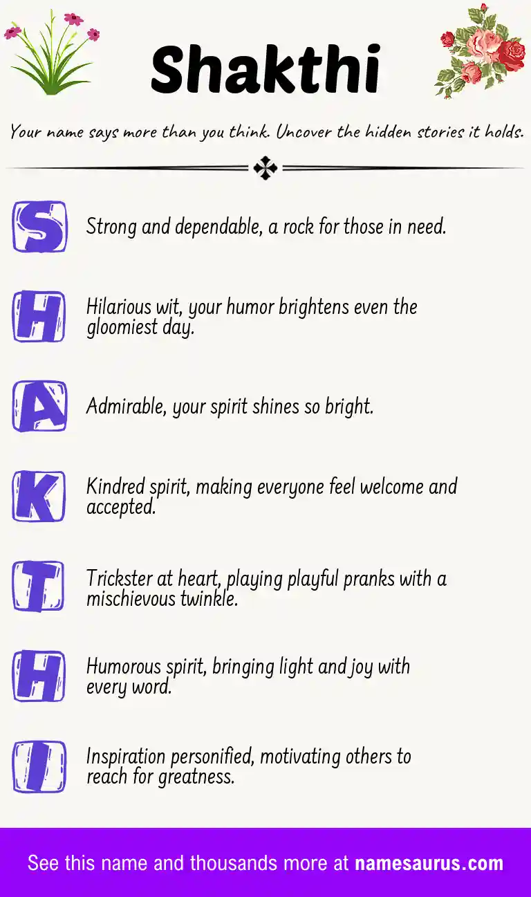 Acrostic poem about Shakthi.