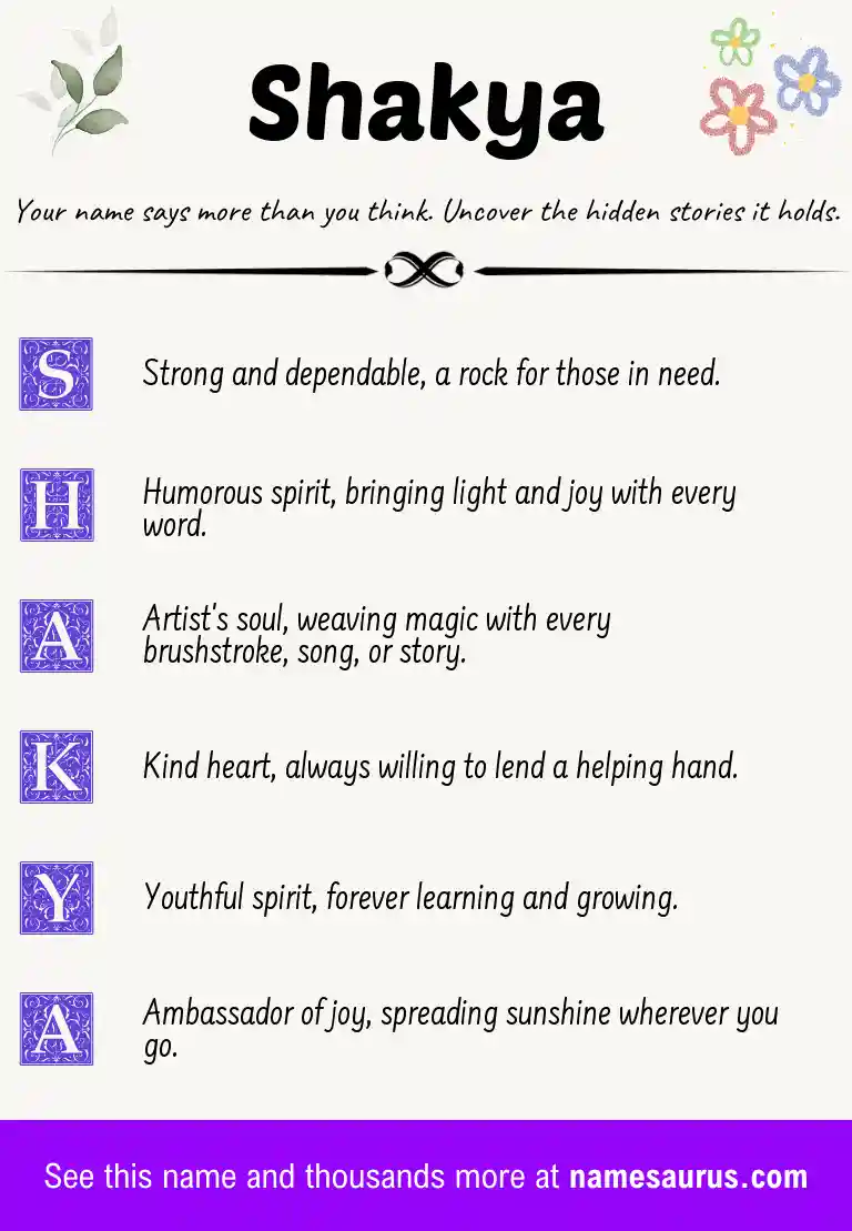 Acrostic poem about Shakya.
