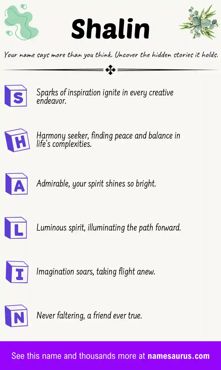 Acrostic poem about Shalin.