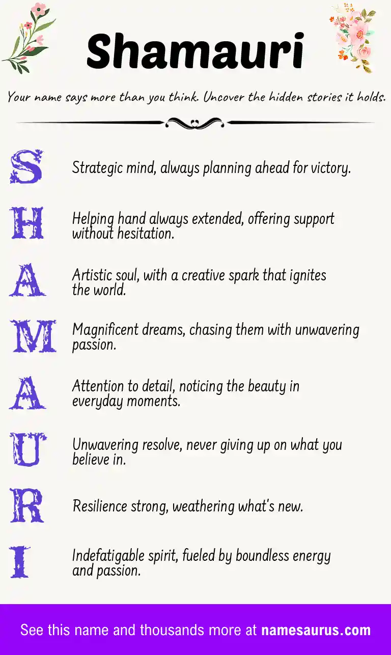 Acrostic poem about Shamauri.