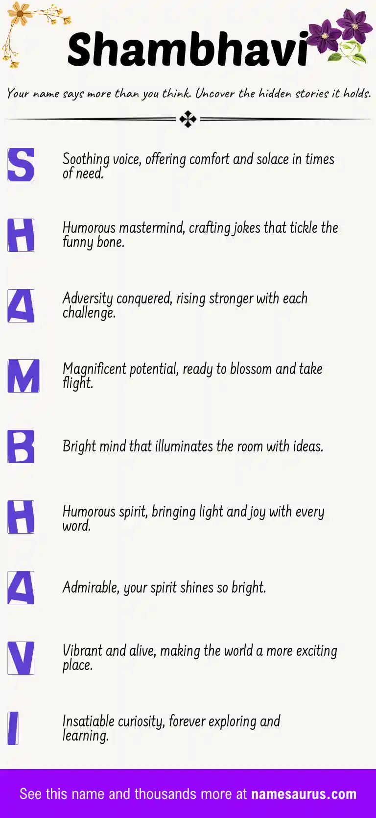 Acrostic poem about Shambhavi.