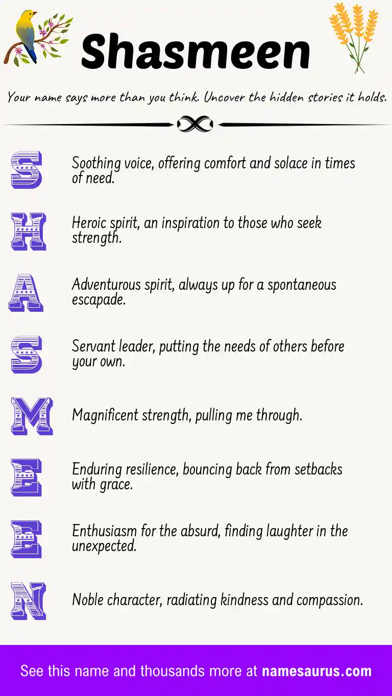 Acrostic poem about Shasmeen.