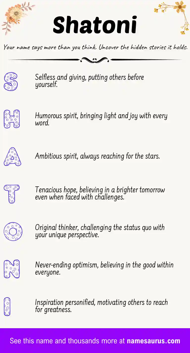 Acrostic poem about Shatoni.