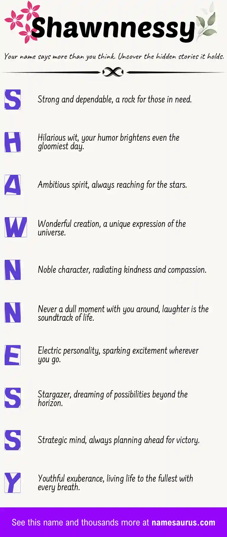 Acrostic poem about Shawnnessy.