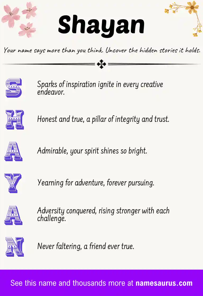 Acrostic poem about Shayan.