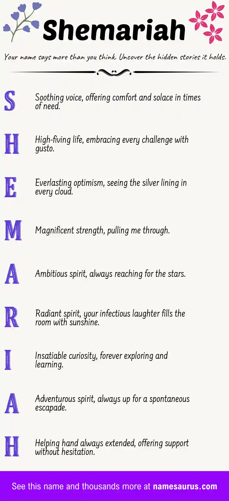 Acrostic poem about Shemariah.