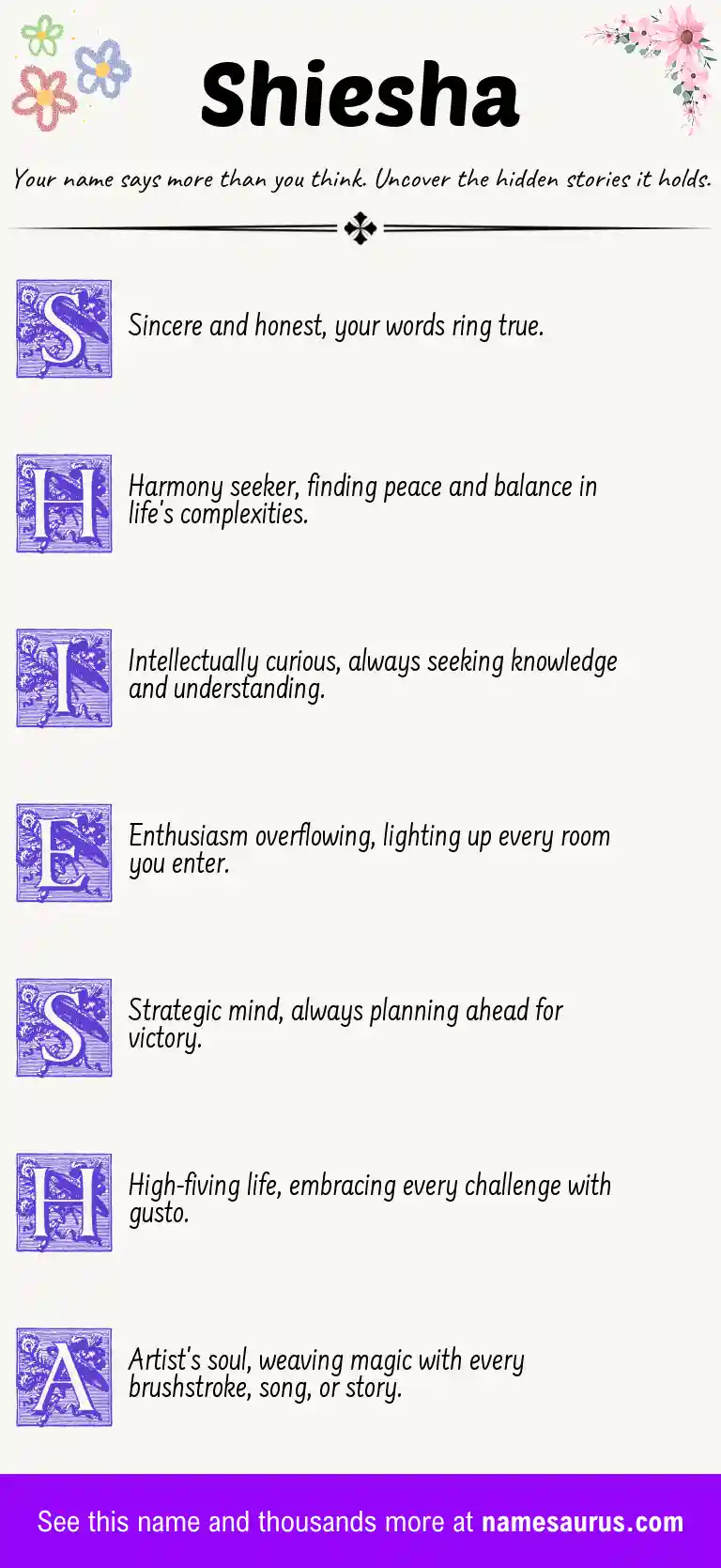 Acrostic poem about Shiesha.
