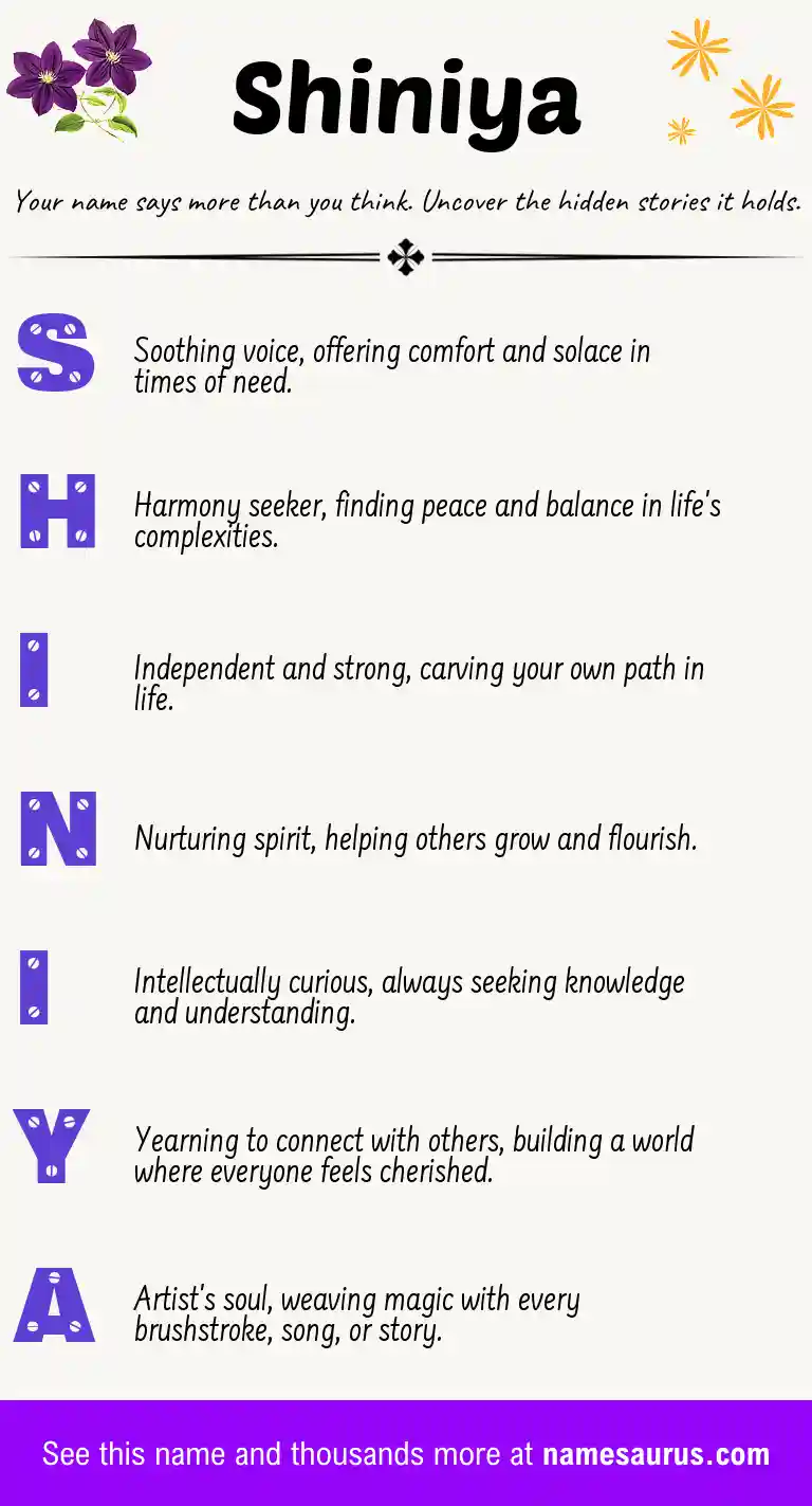 Acrostic poem about Shiniya.