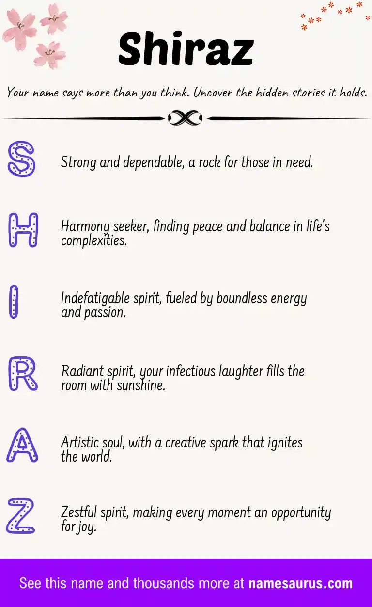 Acrostic poem about Shiraz.