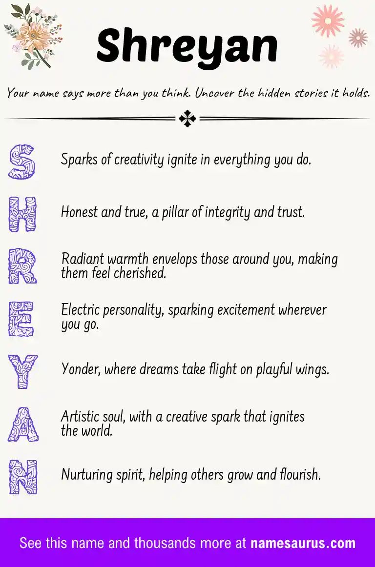 Acrostic poem about Shreyan.