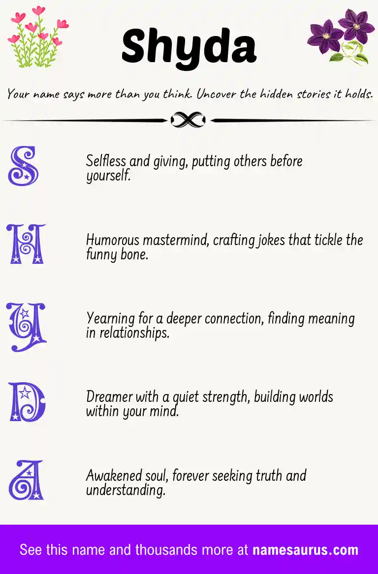 Acrostic poem about Shyda.