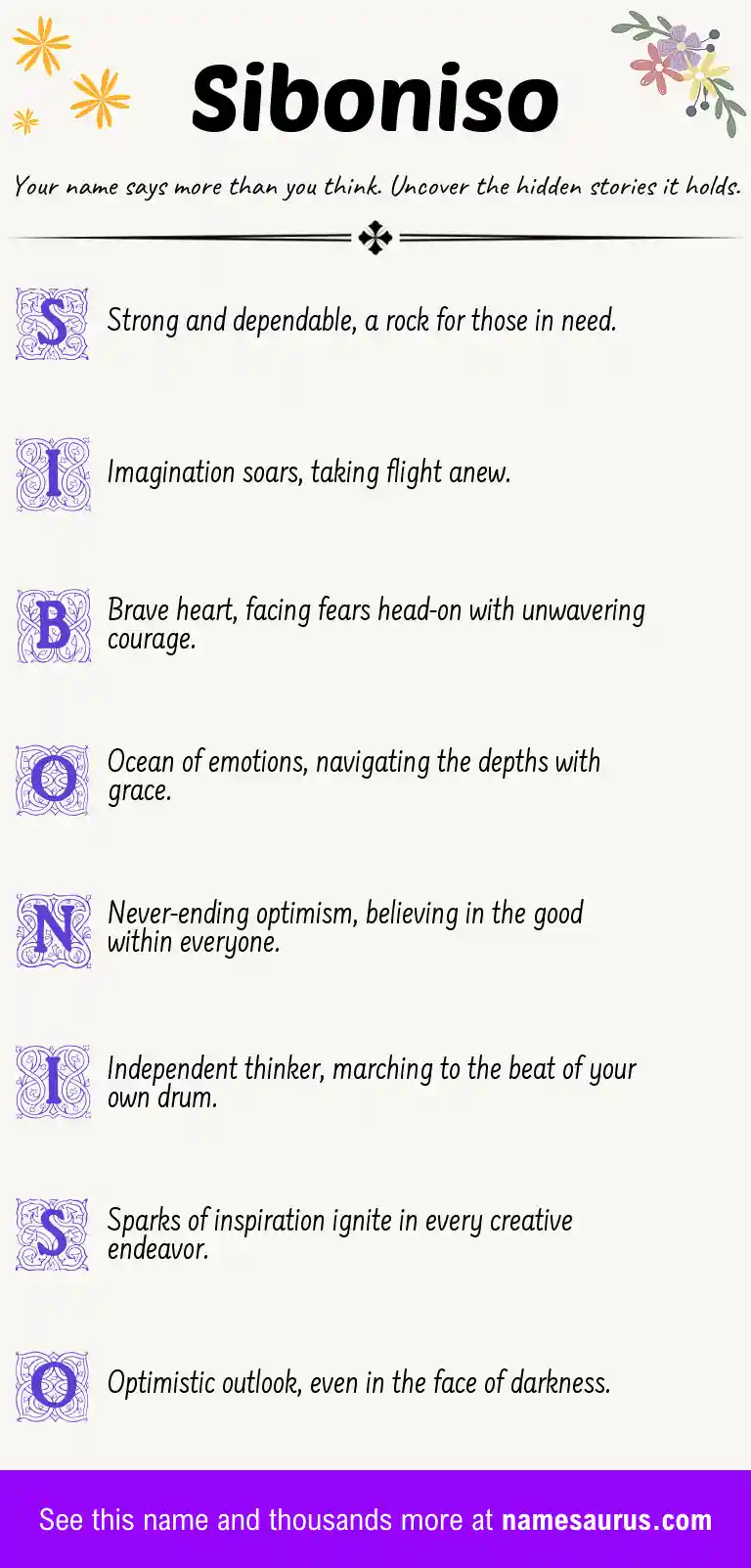 Acrostic poem about Siboniso.